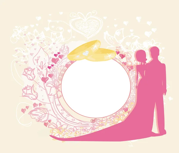 Karta s láskou pár a květinový oblouk pro svatební vyzý — Stockový vektor