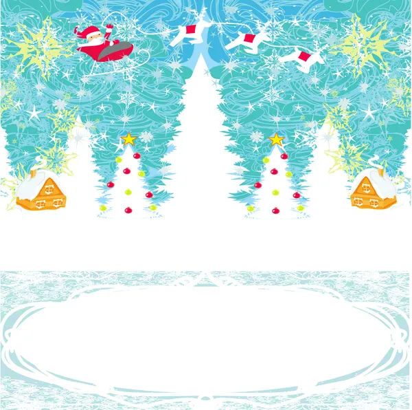 Tarjeta de Navidad abstracta con Papá Noel y renos — Vector de stock