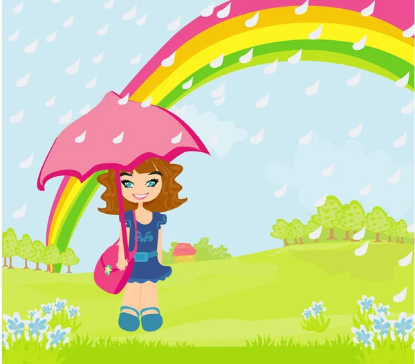 Girl walking in the rain — Stock Vector