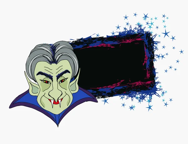 Conde de dibujos animados Drácula, grunge marco de Halloween — Vector de stock