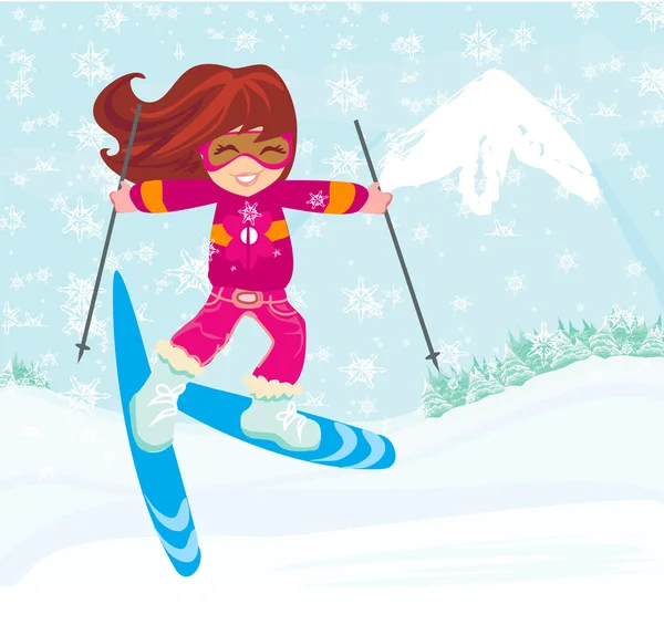 Girl with skis — Stock Vector