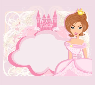 Güzel prenses ve pembe kaleli dekoratif çerçeve
