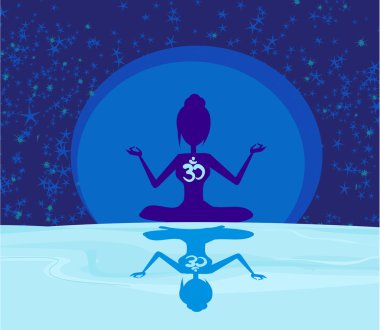 Yoga with ohm symbol over moon clipart