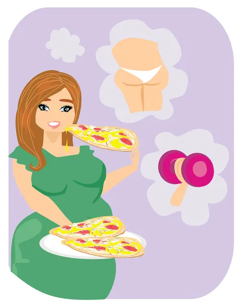 Şişman kız şişmanlatıcı pizza yiyor. — Stok Vektör