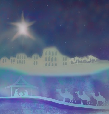 Biblical scene - birth of Jesus in Bethlehem. clipart