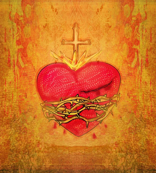 Det heliga hjärtat av Jesus på grunge bakgrund — Stockfoto