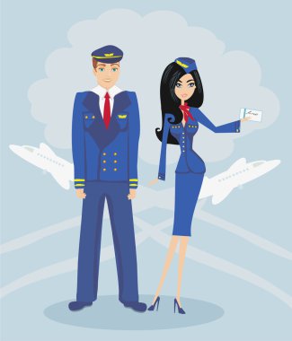 Üniformalı bir pilot ve hostes