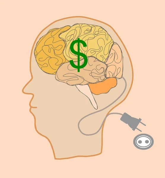 有美元标志的大脑 — 图库矢量图片