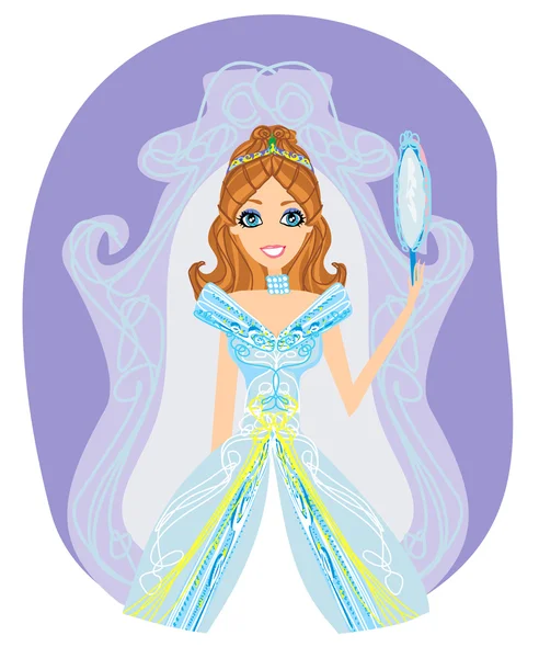 Vacker prinsessa med spegel i händerna — Stock vektor