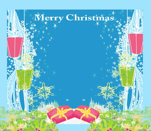 Carte de Noël abstraite, étoile, cadeaux, neige — Image vectorielle