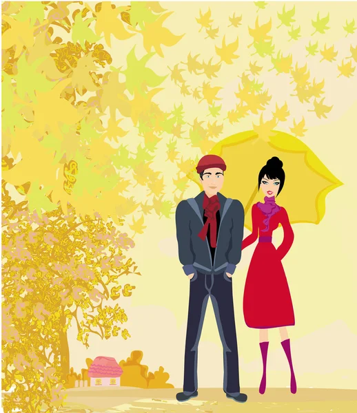 Couple walking in autumn day — Stock Vector