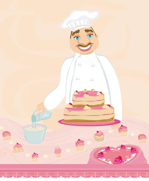 Chef préparant un gâteau — Image vectorielle