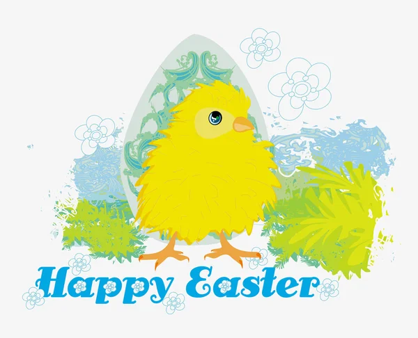 Niedliche Easter Chick Cartoon-Figur, Frohe Ostern-Karte. — Stockvektor