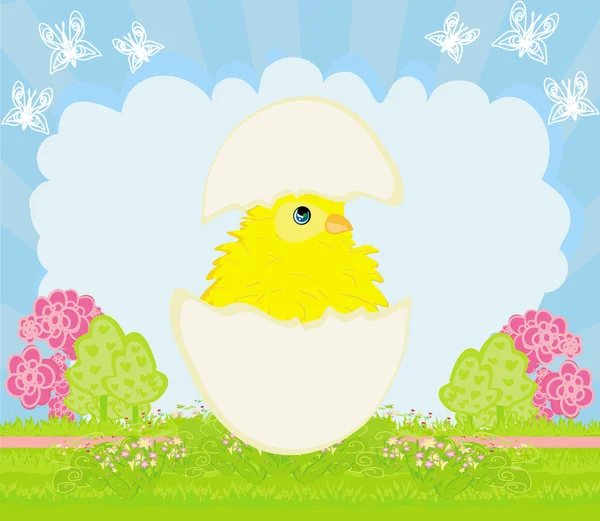 Cute Easter chicken in egg shell — Stock Vector