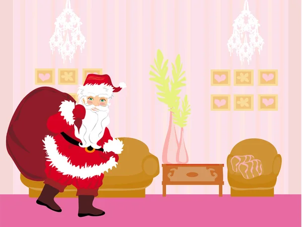Bir çanta dolusu hediyeyle Noel Baba — Stok Vektör
