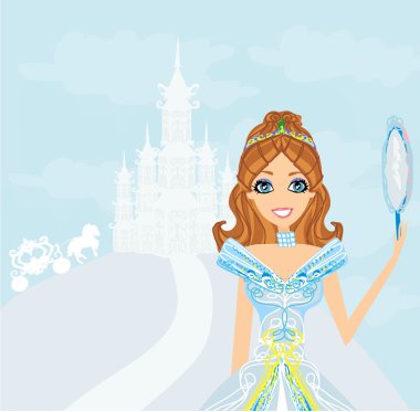 Ellerinde ayna olan güzel bir prenses.