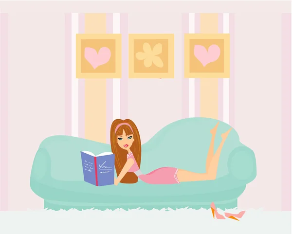 Illustration of a Girl Reading a book — Stock Vector