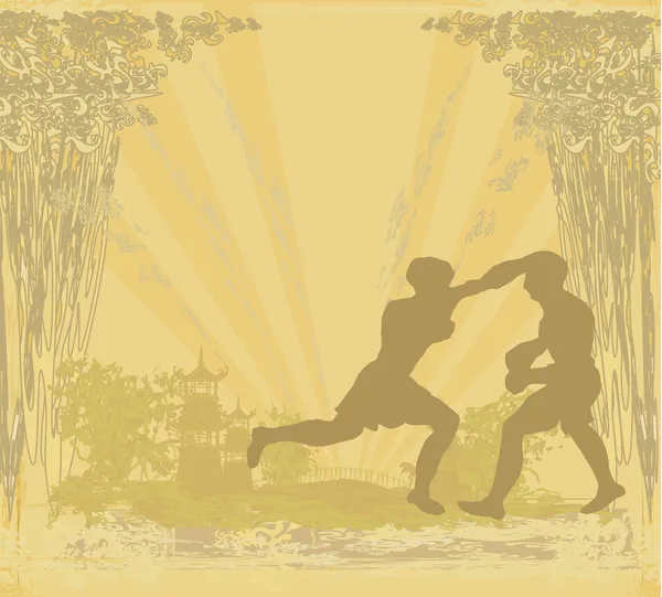 Muay Thai (art martial de combat de Thaïlande) - Kickboxing, grung — Image vectorielle