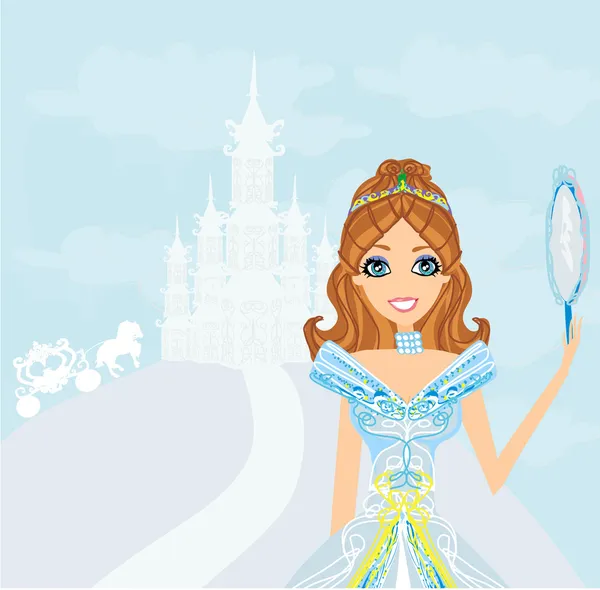 Beautiful princess with mirror in her hands — Stock Vector