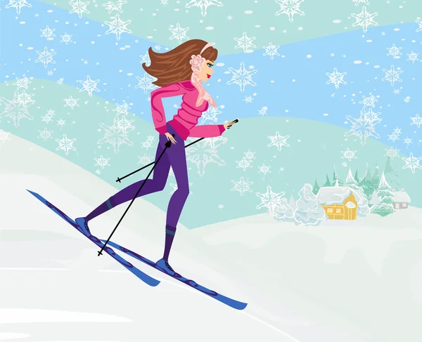 Girl skiing — Stock Vector