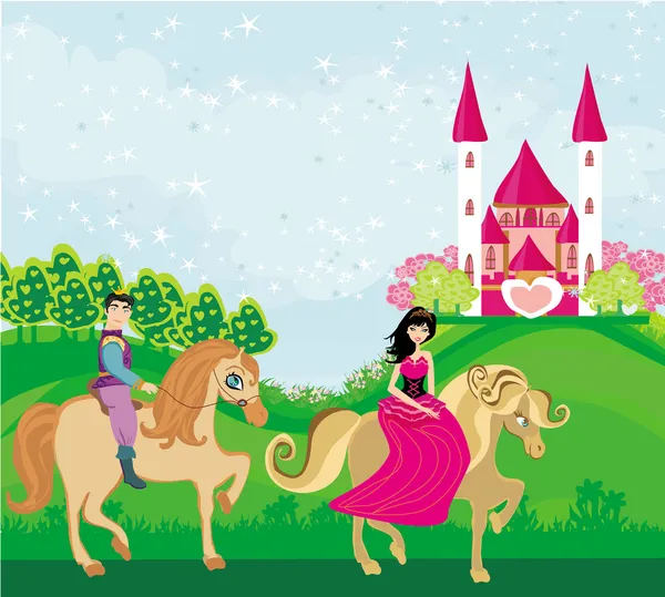 Prince and princess on their horses — Stock Vector