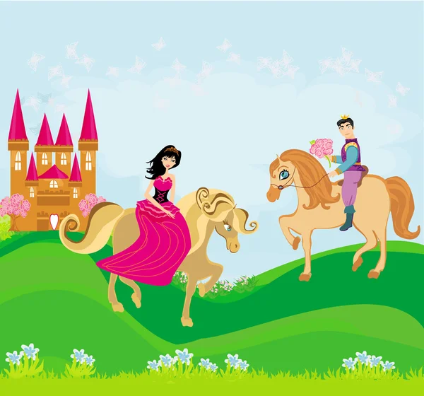 Prins en prinses op hun paarden — Stockvector