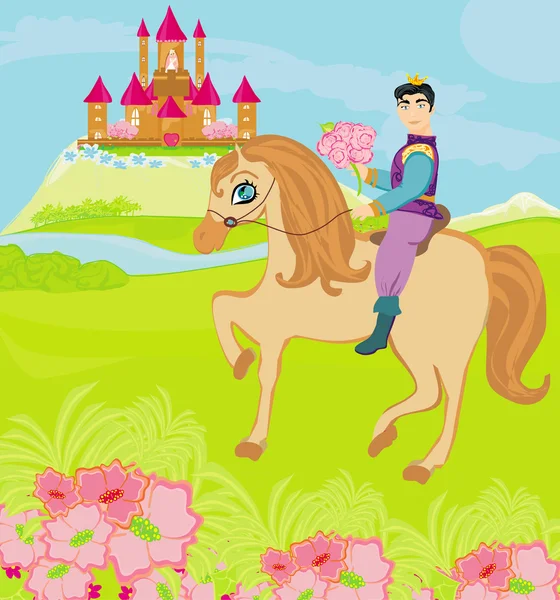 Prinz reitet zu Pferd zur Prinzessin — Stockvektor