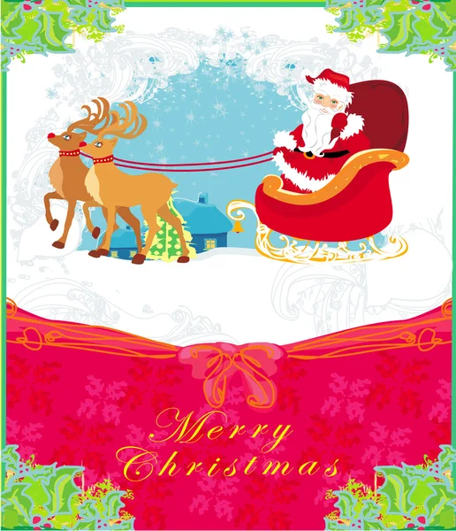 Векторный рождественский фон с Санта-Клаусом и оленями — стоковый вектор