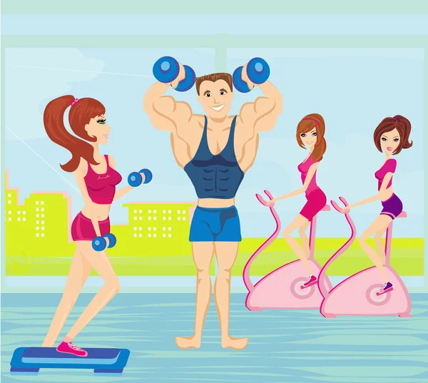 A group of people exercising in the gym — Stock Vector