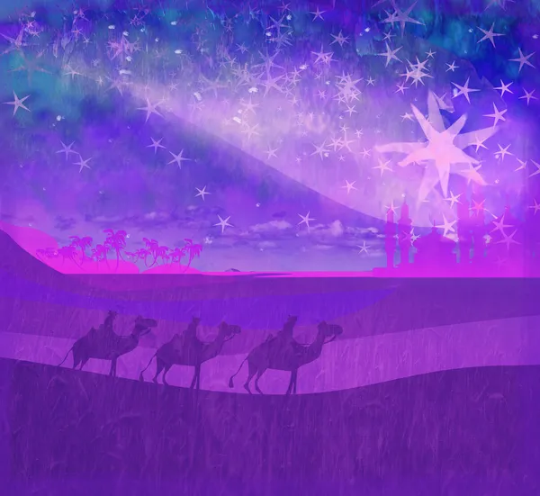 Klassieke drie magische scène en stralende ster van Bethlehem — Stockfoto