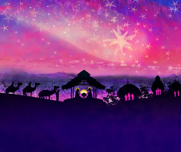 İncil sahnesi - İsa 'nın Beytüllahim' de doğuşu.