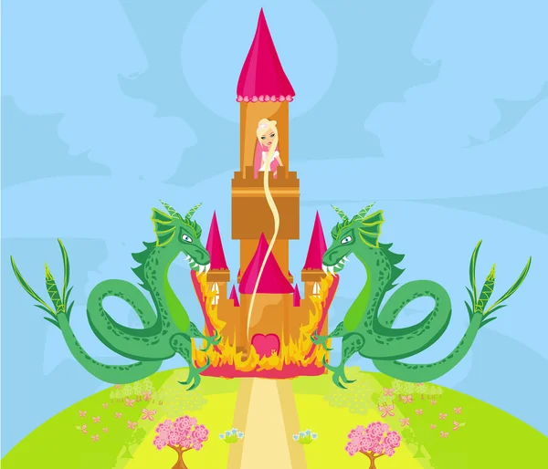 Princess in the burning tower — Stock Vector