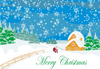 Evler ve Noel Baba ile kış manzarası