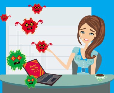 Computer virus attacking laptop in the office clipart