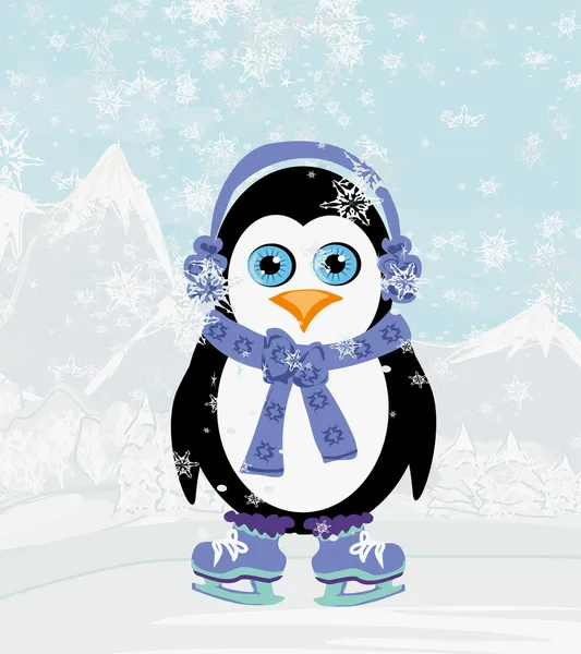Illustration of cute penguin ice skates — Stock Vector