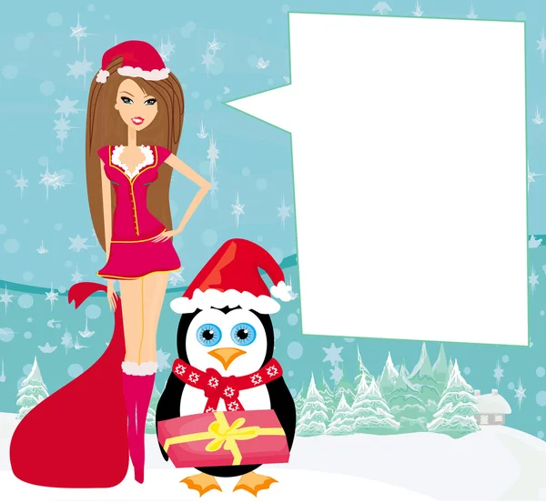 Schöne Pin-up-Mädchen im weihnachtlich inspirierten Kostüm und süße pe — Stockvektor