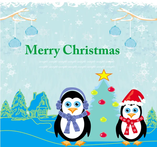 Christmas card with penguins — Stock Vector