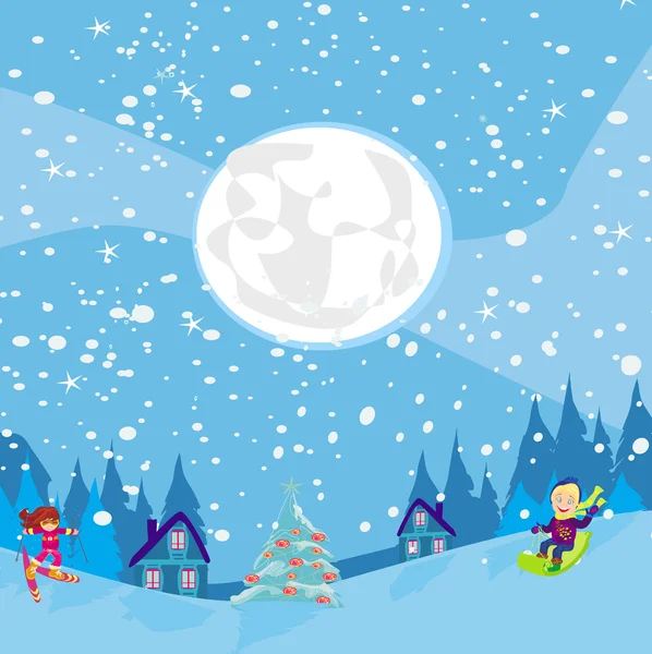 Fun in the winter night — Stock Vector