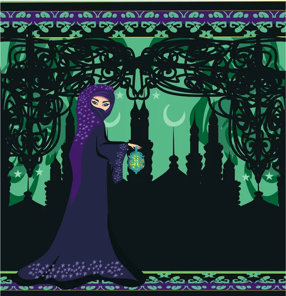 Belles femmes musulmanes sur fond de mosquée. — Image vectorielle