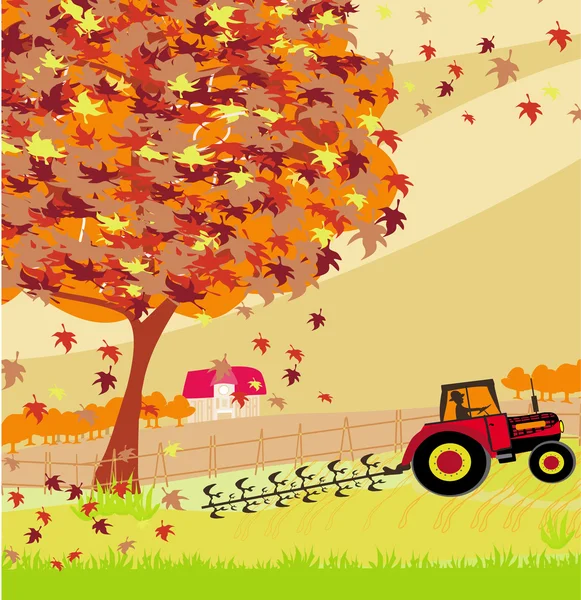 Campo aratura trattori in autunno — Vettoriale Stock