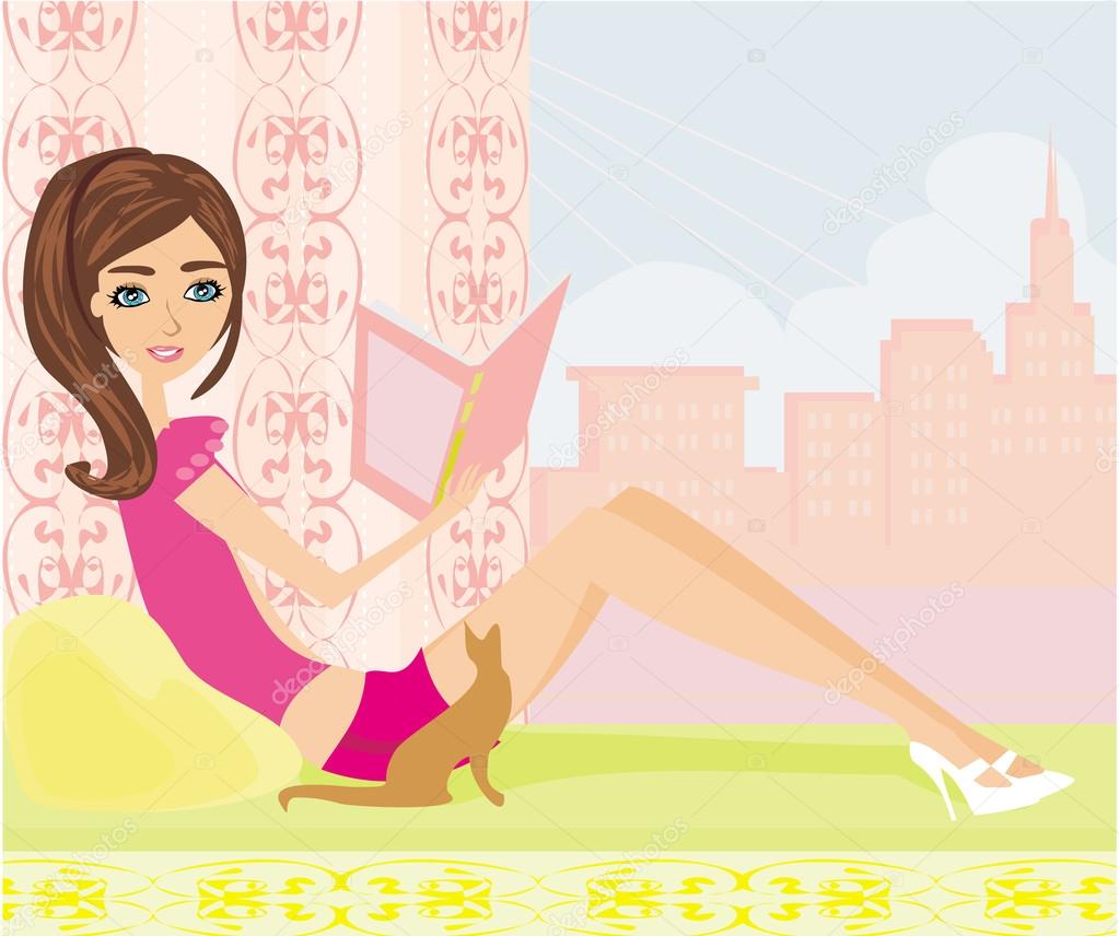 Illustration of a Girl Reading a book