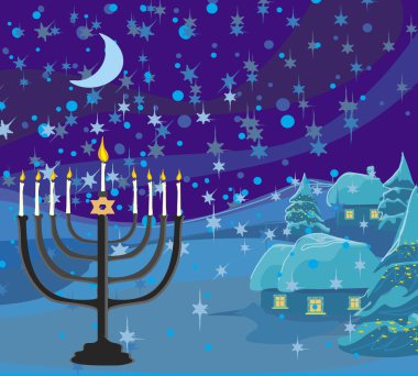 Kış Noel sahnesi - Hanuka menorah soyut kartı