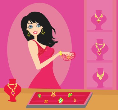 girl at a jewelry store clipart