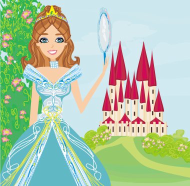 Ellerinde ayna olan güzel bir prenses.