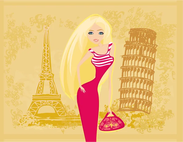 Beautiful women Shopping in France and Italy — Stock Vector