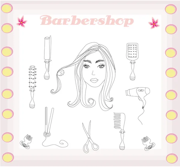 Barbier et coiffeur doodle set — Image vectorielle