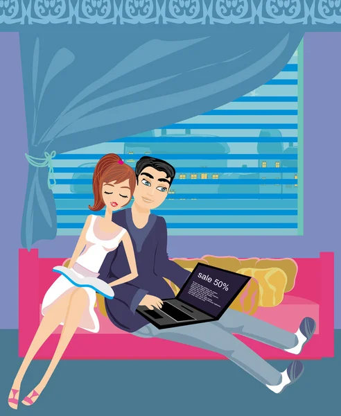 Couple relaxing at home — Stock Vector