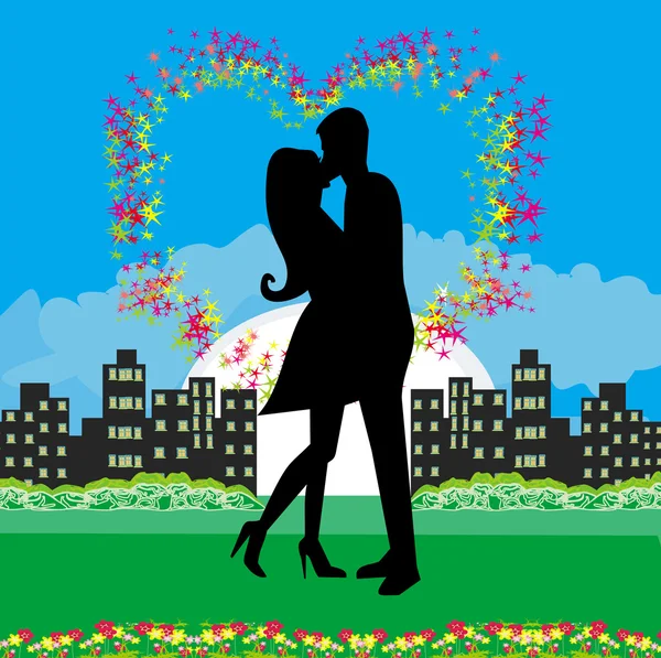 Küssen Paar in einer romantischen Nacht — Stockvektor