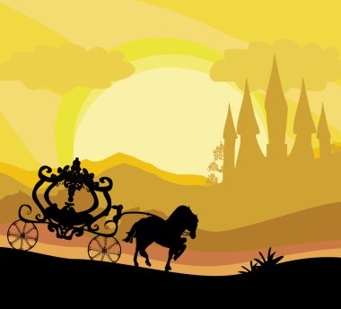 At arabası ve ortaçağ kalesi.