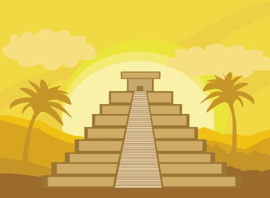 Maya Piramidi, Chichen-Itza, Meksika - vektör illüstrasyonu